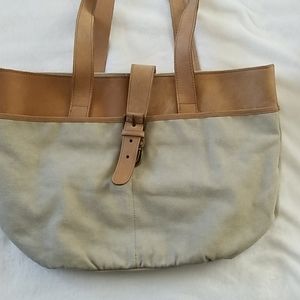LL bean 100% cotton canvas and leather tote purse
